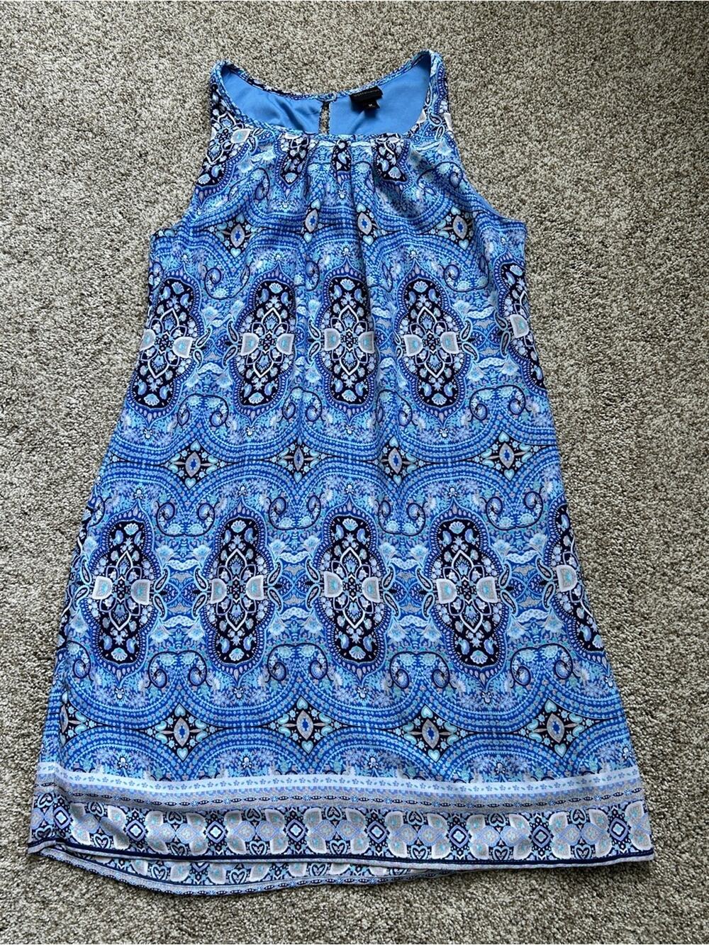 Worthington Women's Blue Paisley Print Sleeveless Shift Dress, Size Medium